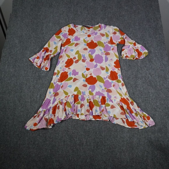 Mister Zimi Women's Floral Print Ruffle Hem Bell Sleeve Dress Size 6 - Picture 1 of 10